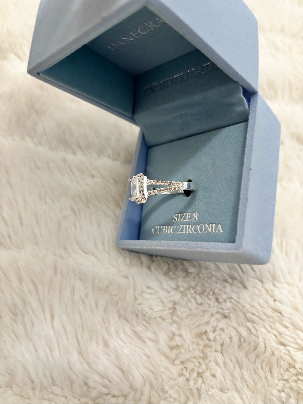 Fine Silver-Plated Emerald Cut Cubic Zirconia Ring New - Picture 12 of 15